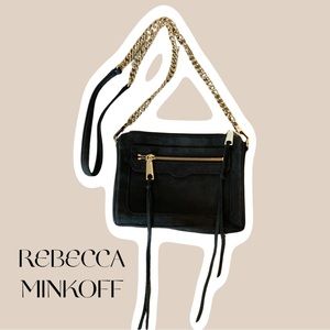 Rebecca Minkoff AVERY suede chain strap Crossbody Bag in black